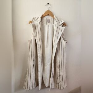 Chico's Women's Striped Long Ponte Vest Jacket Ecru and Modern Khaki‎ 3P Petite